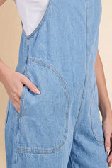 Womens Light Blue Wide Leg Denim Overall | CicyBell