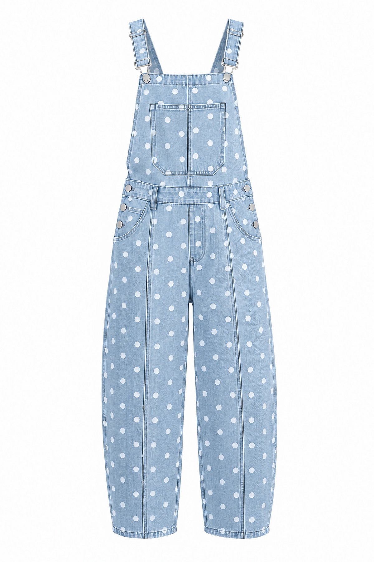 Womens Light Blue Polka Dot Bib Denim Overalls| CicyBell
