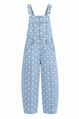 Womens Light Blue Polka Dot Bib Denim Overalls| CicyBell