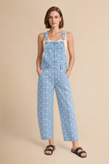 Womens Light Blue Polka Dot Bib Denim Overalls| CicyBell