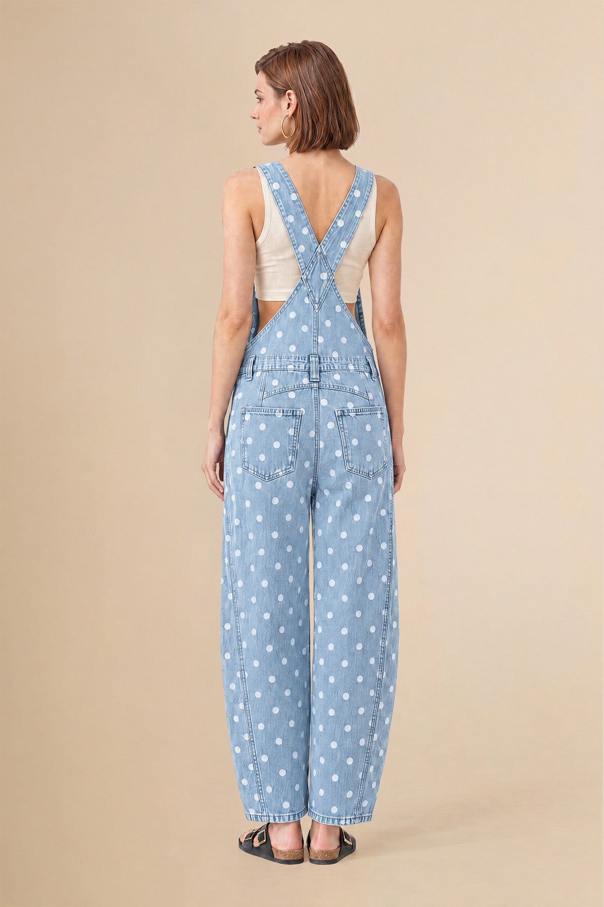 Womens Light Blue Polka Dot Bib Denim Overalls| CicyBell