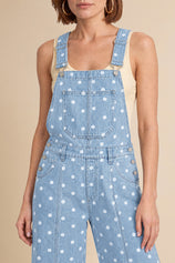 Womens Light Blue Polka Dot Bib Denim Overalls| CicyBell