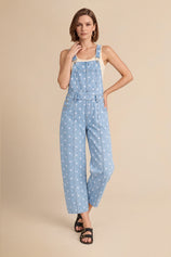 Womens Light Blue Polka Dot Bib Denim Overalls| CicyBell