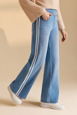 Womens Light Blue Stretch Wide Leg Pull-On Jeans | CicyBell