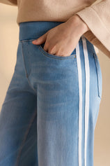 Womens Light Blue Stretch Wide Leg Pull-On Jeans | CicyBell
