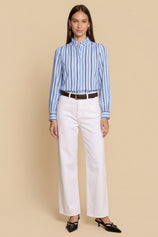 Womens Light Blue Striped Button Down Shirts | CicyBell