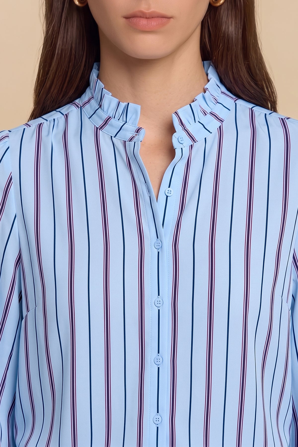 Womens Light Blue Striped Button Down Shirts | CicyBell