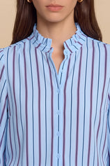Womens Light Blue Striped Button Down Shirts | CicyBell