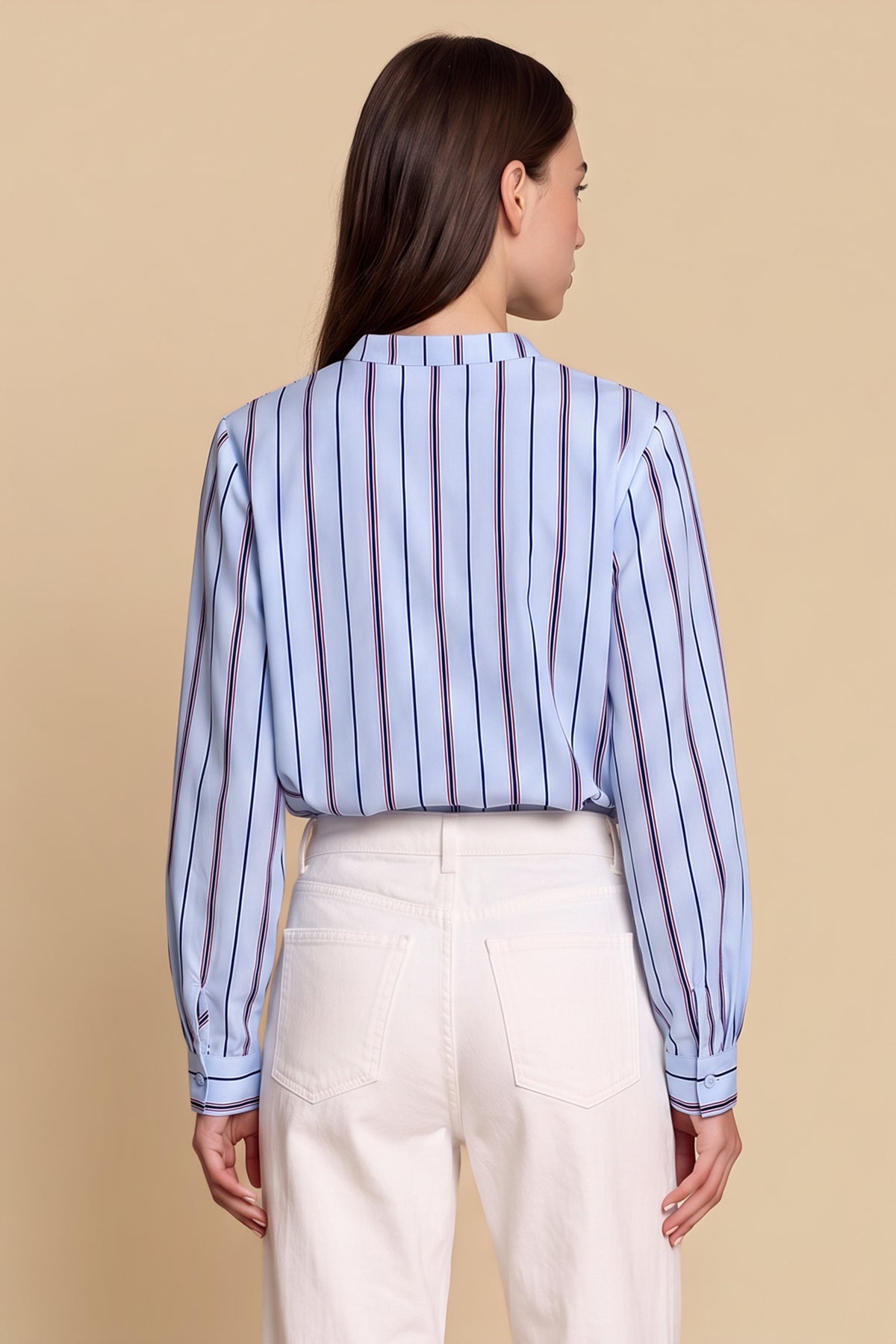 Womens Light Blue Striped Button Down Shirts | CicyBell