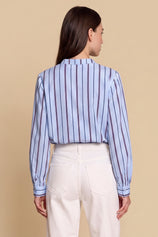 Womens Light Blue Striped Button Down Shirts | CicyBell