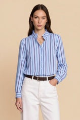Womens Light Blue Striped Button Down Shirts | CicyBell