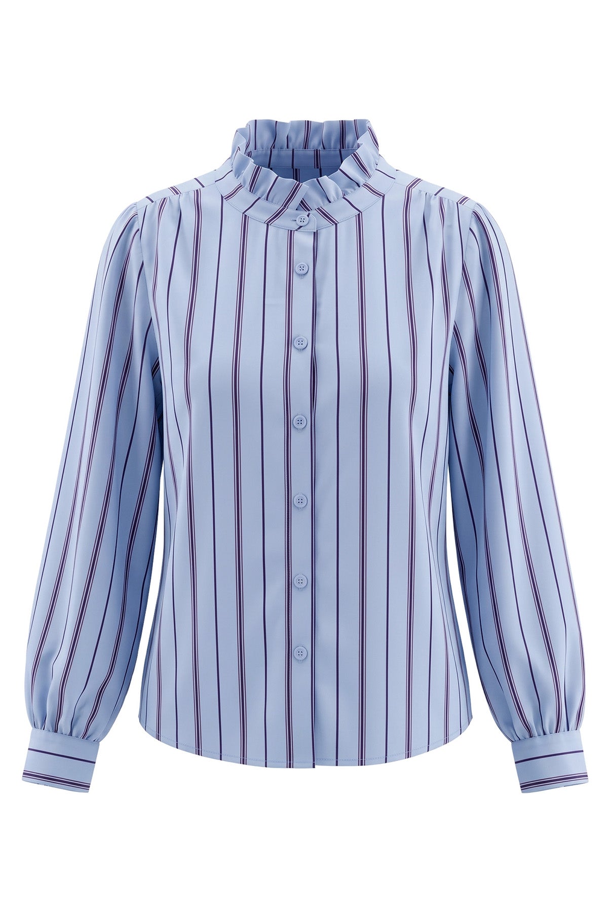 Womens Light Blue Striped Button Down Shirts | CicyBell