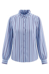 Womens Light Blue Striped Button Down Shirts | CicyBell