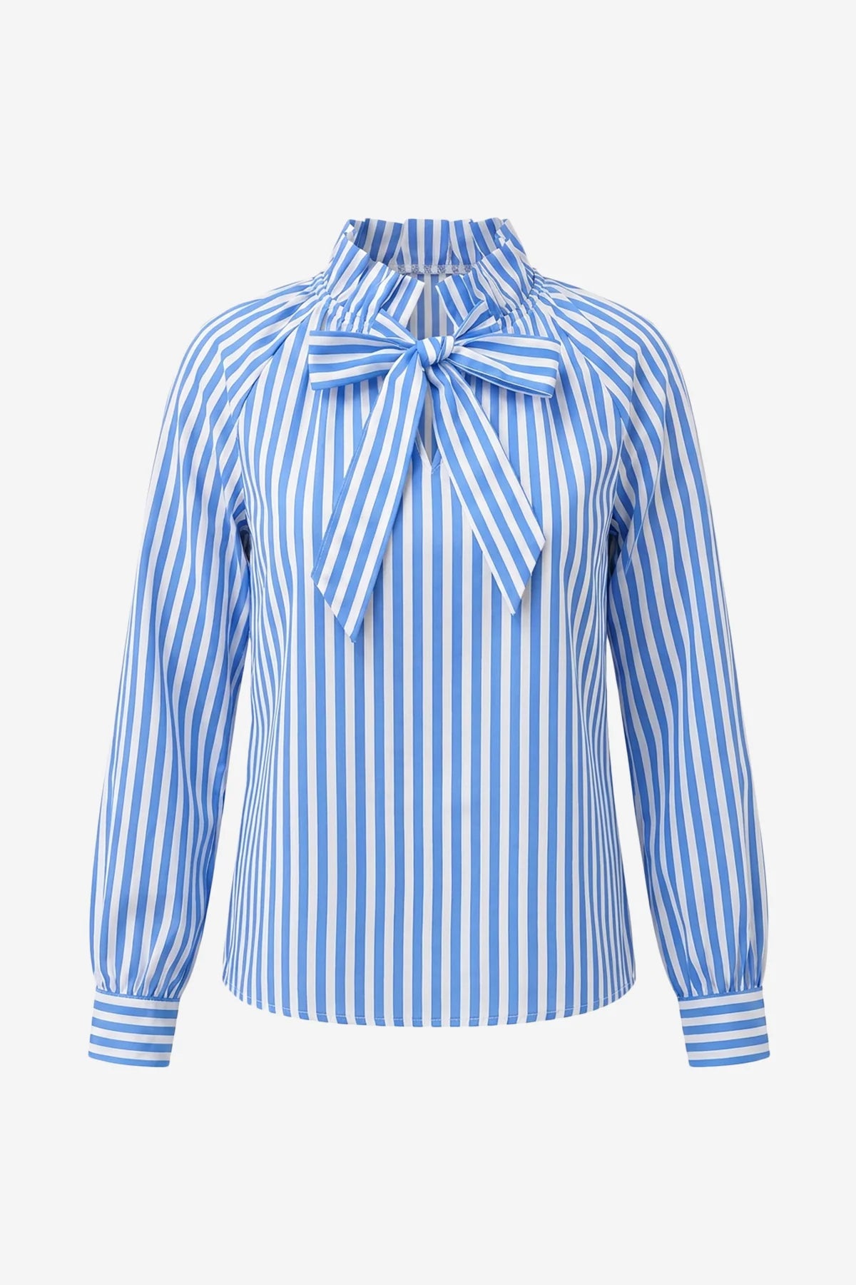 Womens Light Blue Striped Bow Tie Shirts | CicyBell