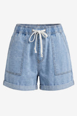 Womens Light Blue Baggy High Waisted Shorts | CicyBell