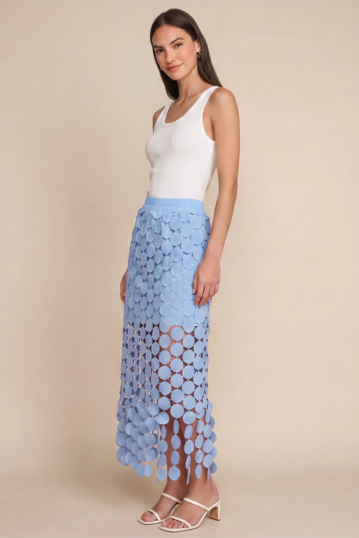 Cicy Bell Womens Light Blue Hollow Out Maxi Skirts