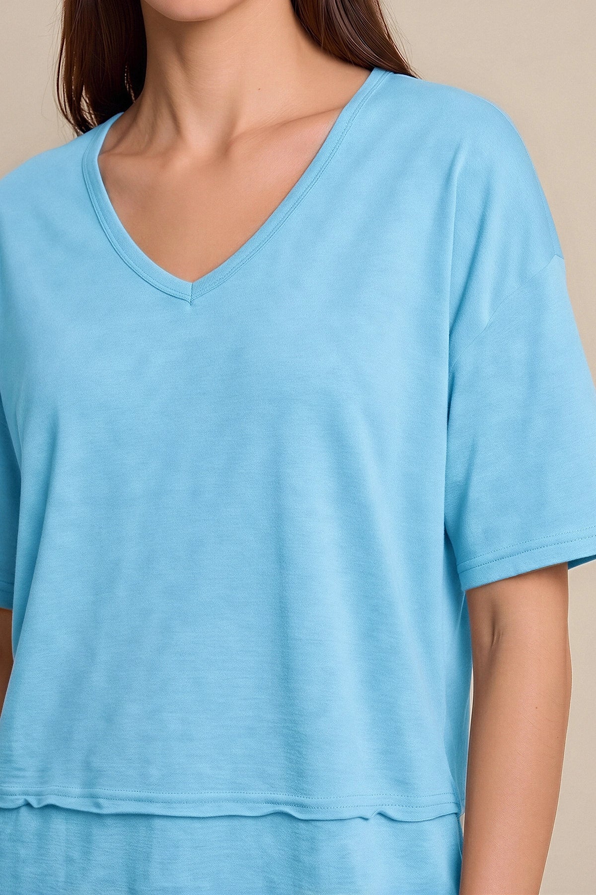 Womens Light Blue Summer V Neck T Shirts | CicyBell