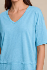 Womens Light Blue Summer V Neck T Shirts | CicyBell