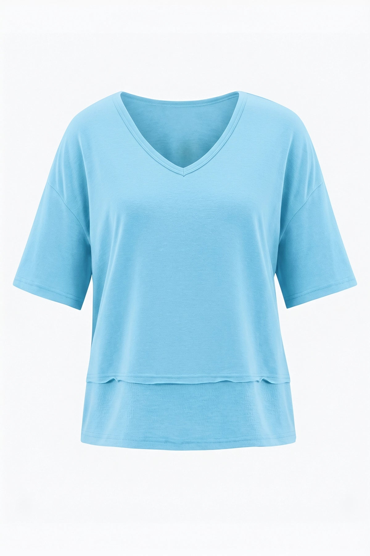 Womens Light Blue Summer V Neck T Shirts | CicyBell