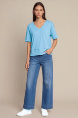 Womens Light Blue Summer V Neck T Shirts | CicyBell