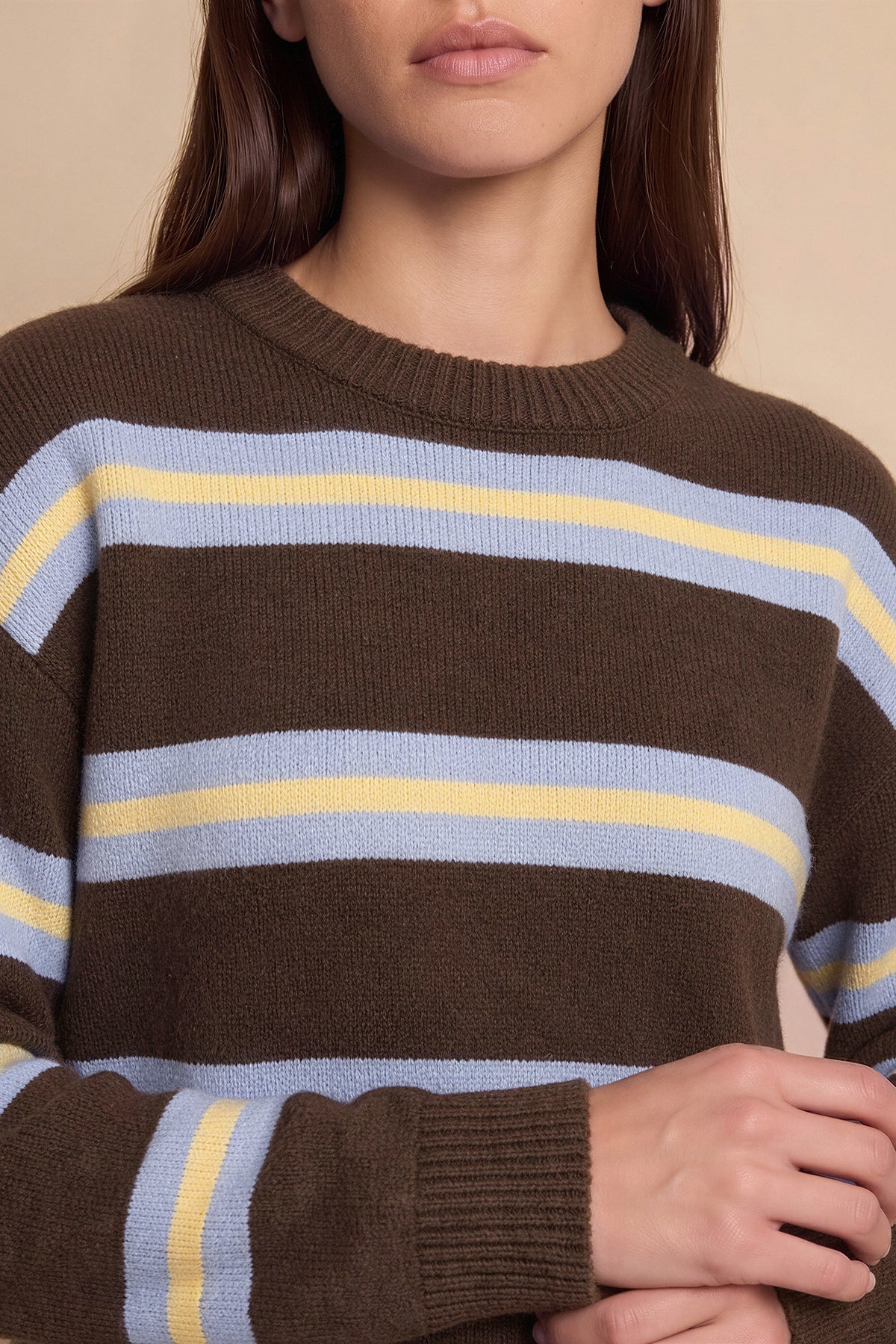Womens Light Brown Striped Pullover Sweater | CicyBell