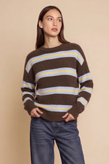 Womens Light Brown Striped Pullover Sweater | CicyBell