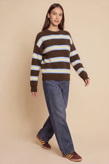 Womens Light Brown Striped Pullover Sweater | CicyBell