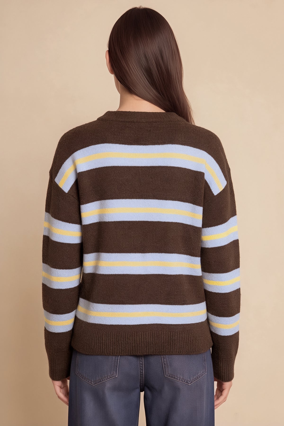 Womens Light Brown Striped Pullover Sweater | CicyBell