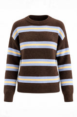 Womens Light Brown Striped Pullover Sweater | CicyBell