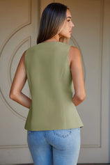 Cicy Bell Womens Light Green V Neck Vest Tops