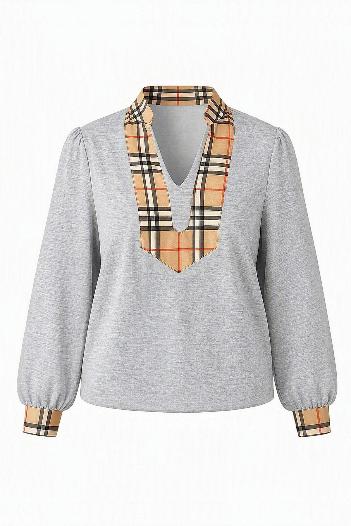 Womens Light Grey Puff Long Sleeve Blouse | CicyBell