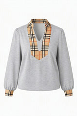 Womens Light Grey Puff Long Sleeve Blouse | CicyBell