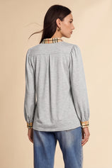 Womens Light Grey Puff Long Sleeve Blouse | CicyBell