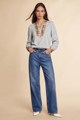 Womens Light Grey Puff Long Sleeve Blouse | CicyBell