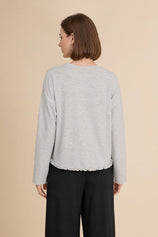 Womens Light Grey Oversized Ruffle Hem Tops | CicyBell