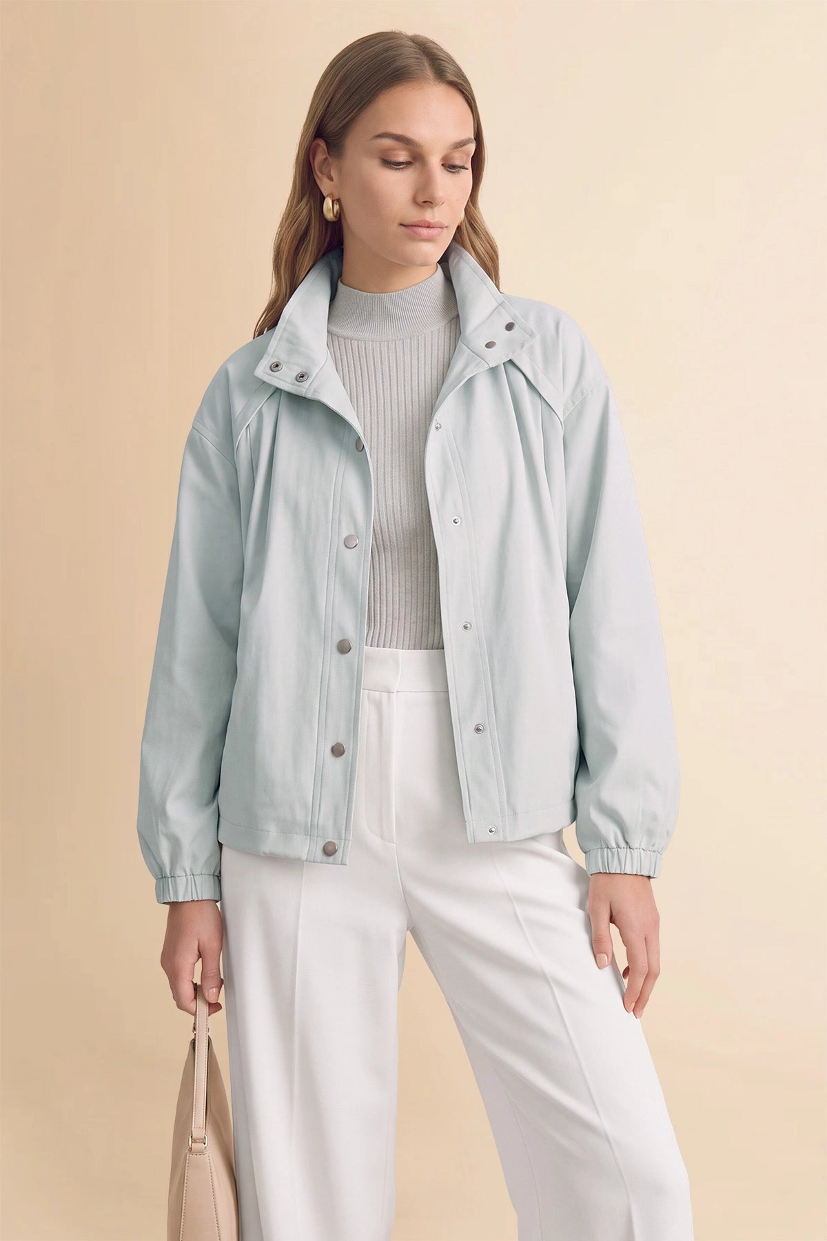 Womens Light Grey Cropped Bomber Jackets | CicyBell