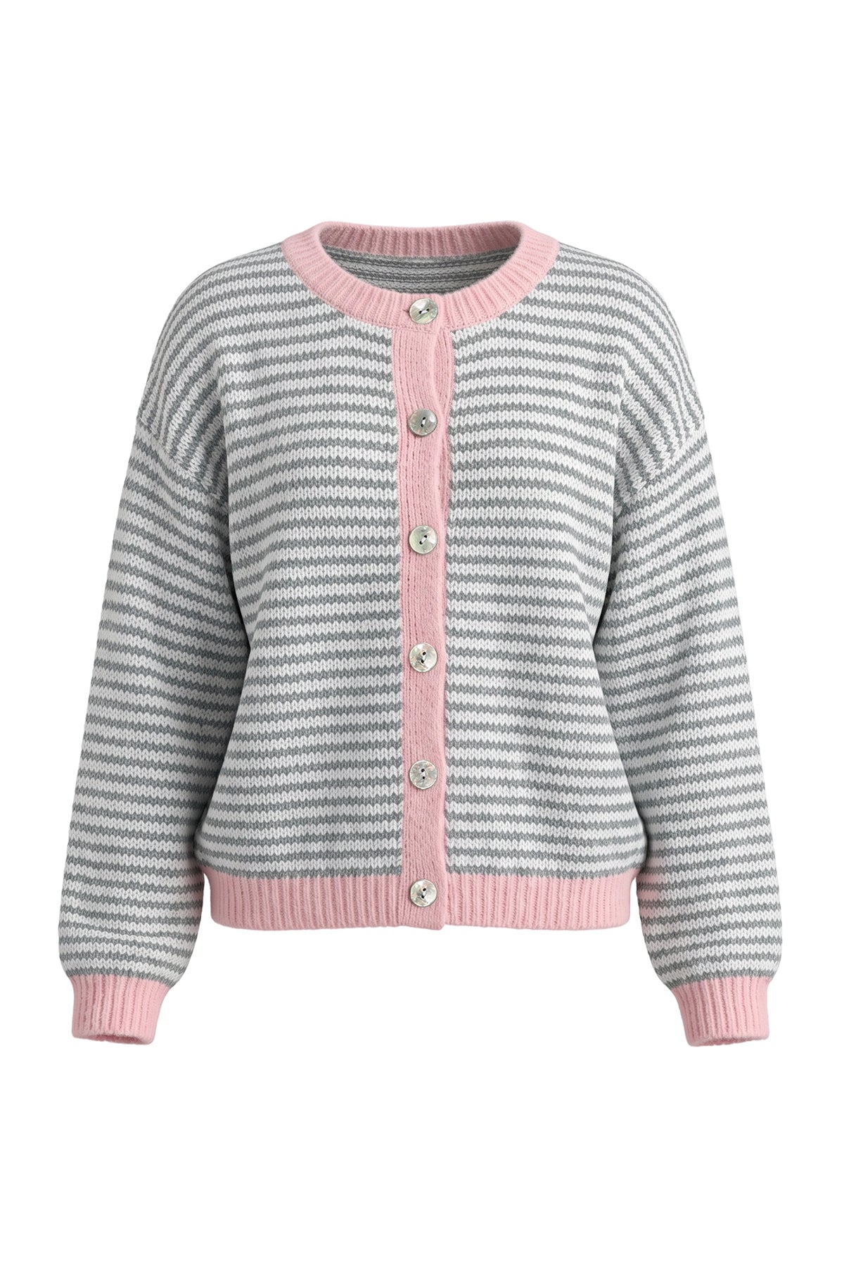 Womens Light Grey Striped Cardigan Sweaters | CicyBell