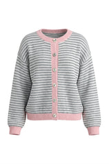 Womens Light Grey Striped Cardigan Sweaters | CicyBell