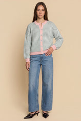 Womens Light Grey Striped Cardigan Sweaters | CicyBell