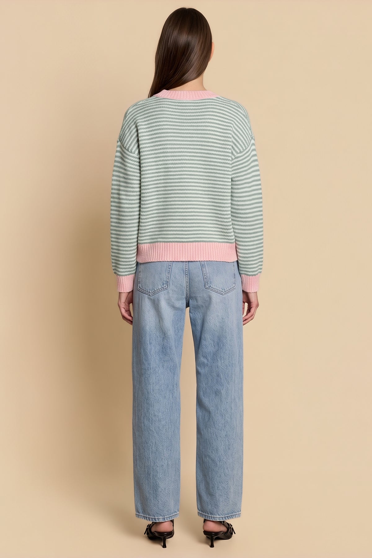 Womens Light Grey Striped Cardigan Sweaters | CicyBell