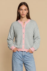 Womens Light Grey Striped Cardigan Sweaters | CicyBell
