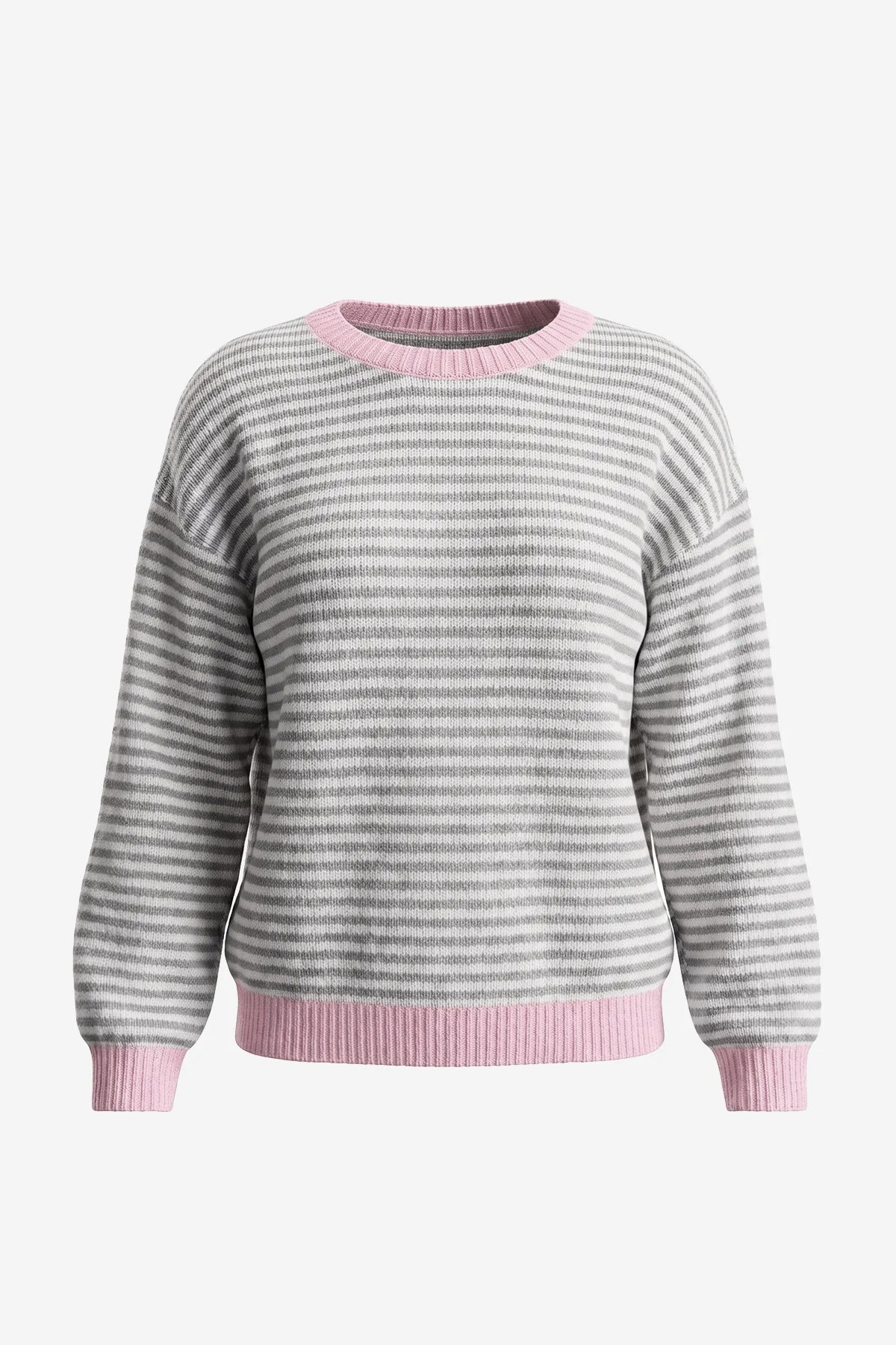 Womens Light Grey Color Block Striped Sweater | CicyBell