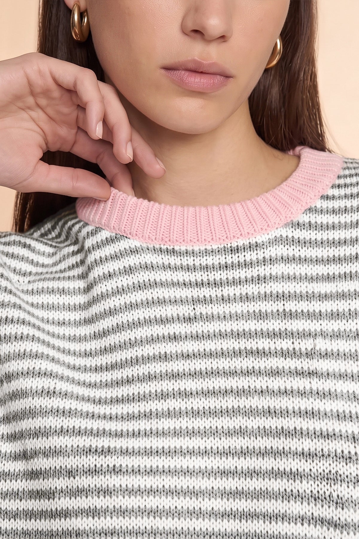 Womens Light Grey Color Block Striped Sweater | CicyBell