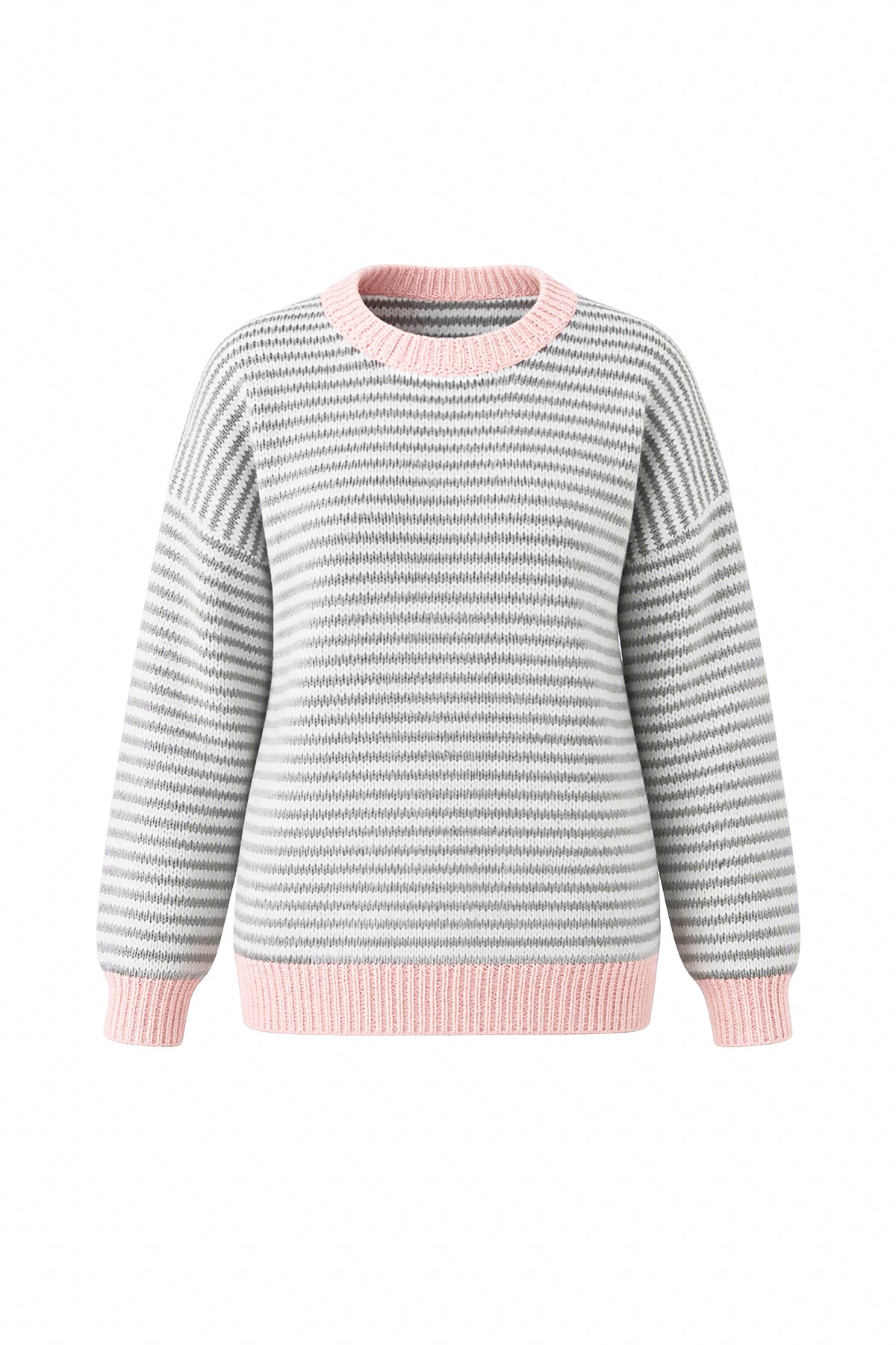 Womens Light Grey Color Block Striped Sweater | CicyBell