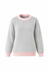 Womens Light Grey Color Block Striped Sweater | CicyBell