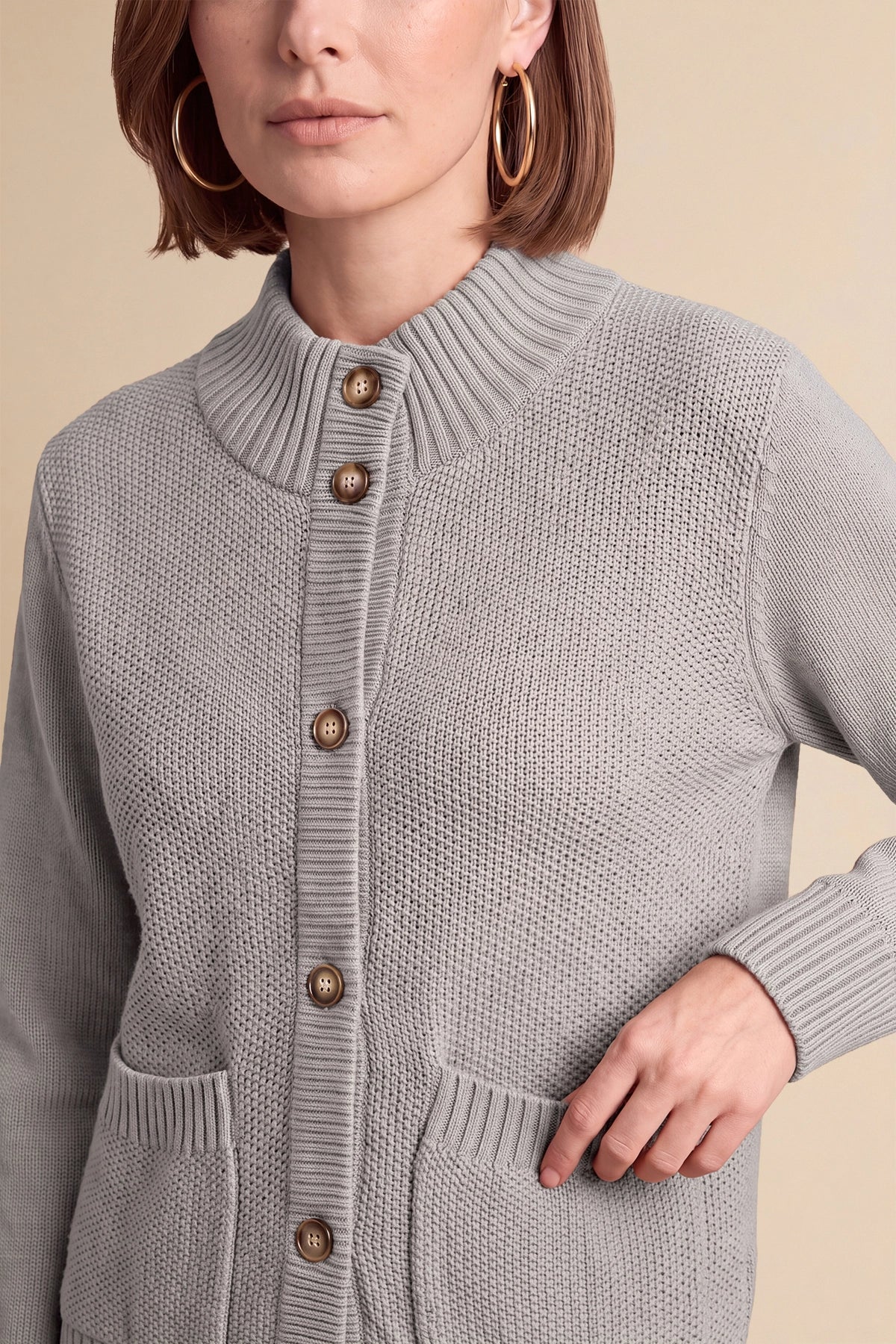Womens Light Grey Chunky Sweaters Cardigan | Cicy Bell