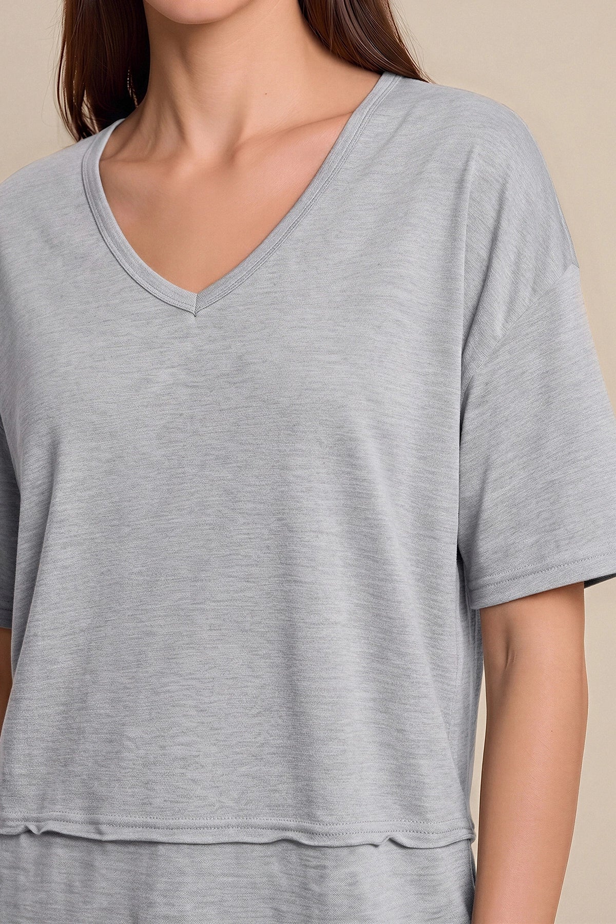 Womens Light Grey Summer V Neck T Shirts | CicyBell