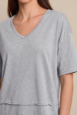 Womens Light Grey Summer V Neck T Shirts | CicyBell