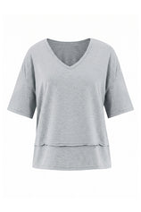 Womens Light Grey Summer V Neck T Shirts | CicyBell