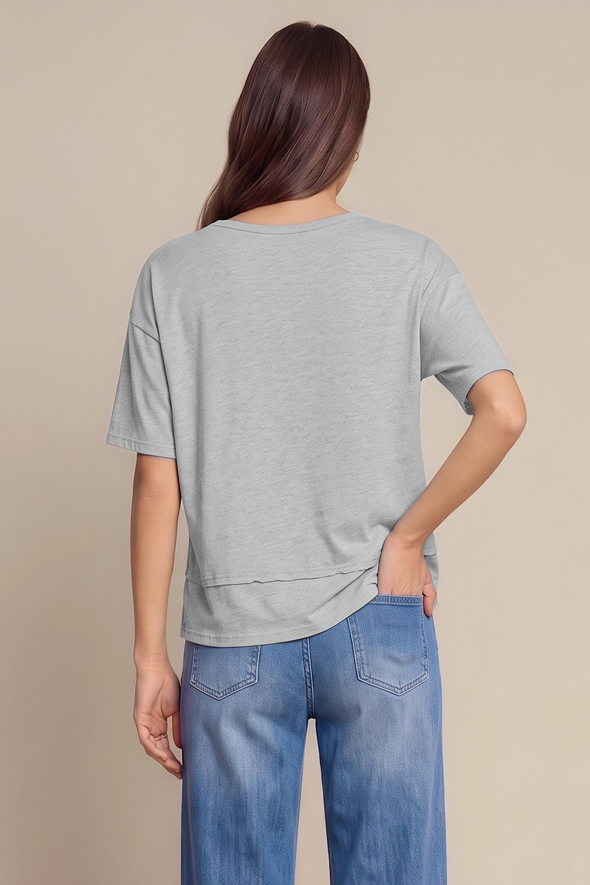 Womens Light Grey Summer V Neck T Shirts | CicyBell